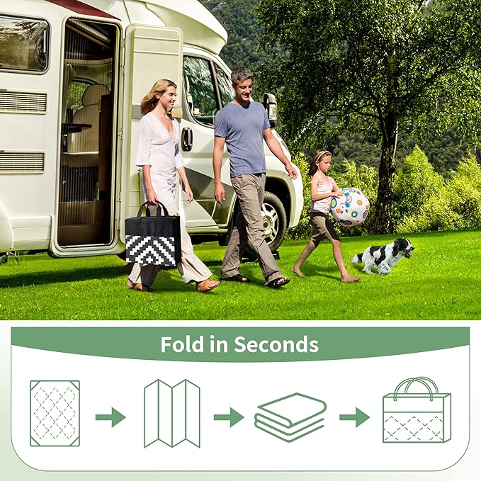 GENIMO Outdoor Rug for Patio Clearance,6'x9' Waterproof Mat,Reversible Plastic Camping Rugs,Rv,Deck,Porch,Camper,Balcony,Backyard,Black & White