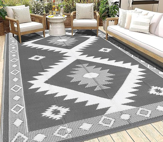 HEBE Outdoor Rug 6'x9' Waterproof for Patios Clearance, Reversible Plastic Straw Rug Camping Carpet, Indoor Outdoor Area Rugs Patio Mats for RV,Picnic,Backyard,Deck,Balcony,Porch