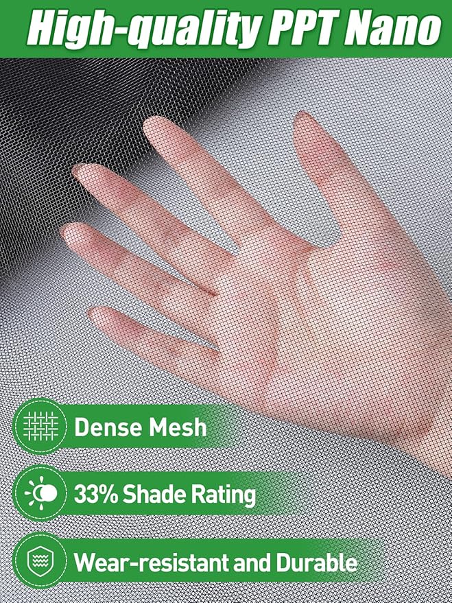 Stronger Garden Mesh Netting - 10 x 20 ft PPT Nano Bird Net Barrier, Mosquito Netting Screen for Outdoor Plants Vegetables Patios Balconies Terraces, Shading Rate 33% (Black)