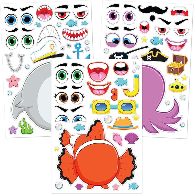 JOYIN 36 PCS 9"x6" Make a face Stickers for Kids, Make Your Own Animal Mix and Match Sticker Sheets with Safaris, Sea and Fantasy Animals Kids Crafts Party Favors Goodie Bags Stuffers for Kids