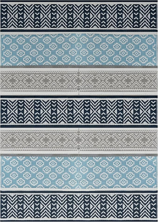 BalajeesUSA Outdoor Plastic Patio Rugs – 5x7, Grey, Teal Multipurpose Reversible mats Woven Plastic Straw All-Weather and Waterproof Rug Camper Mats Outdoor