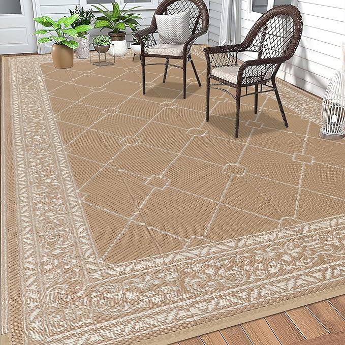 HEBE Outdoor Rug 6'x9' for Patios Waterproof Clearance Reversible Patio Mat Plastic Straw Rug RV Camping Mat Outside Area Rug Carpet for Camping RV,Porch,Deck,Balcony,Camper,Backyard