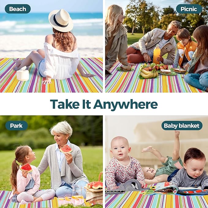 Picnic Blankets - 79''x77'' Extra Large Waterproof Sandproof Foldable Washable Beach Blanket with Carrying Handle - Oversized XL Outdoor Mat, Green