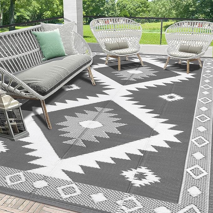 HEBE Outdoor Rug 9'x12' for Patios Clearance Waterproof Patio Mat Plastic Straw Rug Reversible RV Camping Tent Rug Outside Indoor Outdoor Area Rugs for RV,Deck,Beach,Balcony,Camper