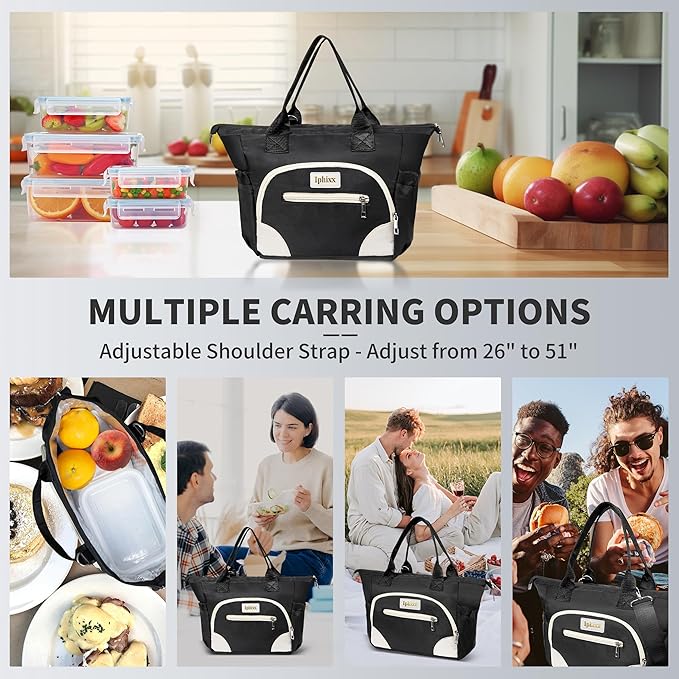 Lunch Bag Women Insulated Lunch Box for Adults - Leakproof Large Purse Lunch Tote Bags for Women with Adjustable Shoulder Strap Zipper Side Pockets for Work