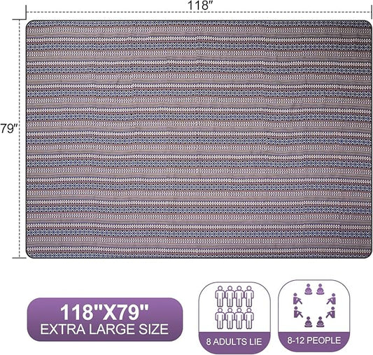 G GOOD GAIN Picnic Blankets Outdoor - Waterproof Outdoor Rug with Shoulder Carry Strap | Machine Washable Picnic Mat with Sandproof Backing for RV, Balcony, Camping, Hiking, Concerts (Blue, 9' x 6')