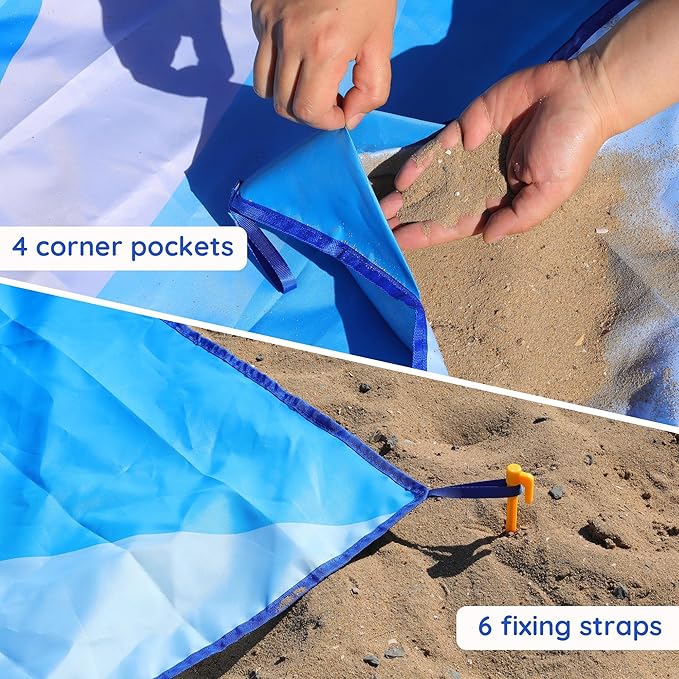 Extra Large Sandproof Beach Mat 80"x80" for 1-8 Persons, Waterproof Outdoor Picnic Blanket, Lightweight Beach Essentials for Camping, Traveling, Hiking (Light Blue, 80"x80")