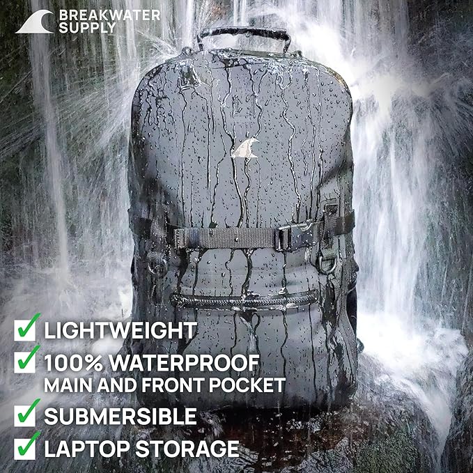 Breakwater Supply™ 100% Waterproof Submersible Backpack, Laptop Bag, Airtight Zippers | Travel Outdoors | Fogland 25L 20L 15L