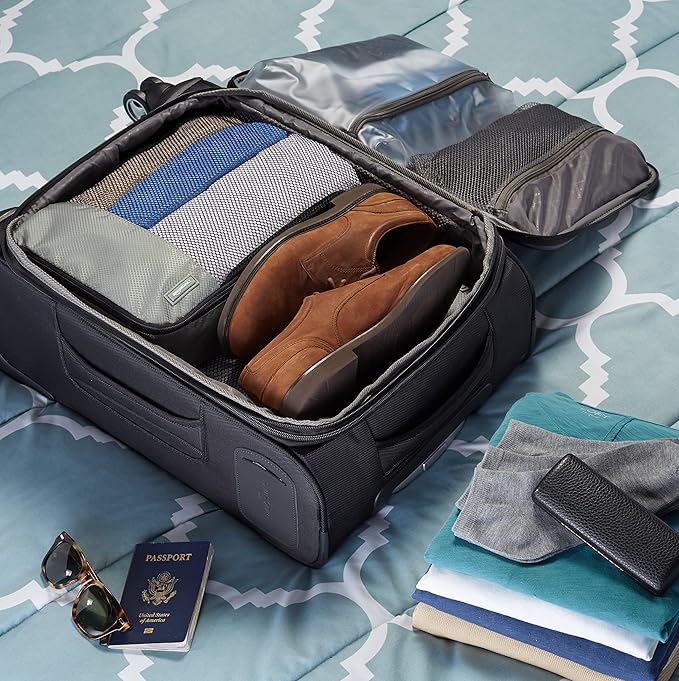 Amazon Basics 4 Piece Packing Cubes with Double Zipper and Mesh Top, Travel Organizer Set, Medium, Gray