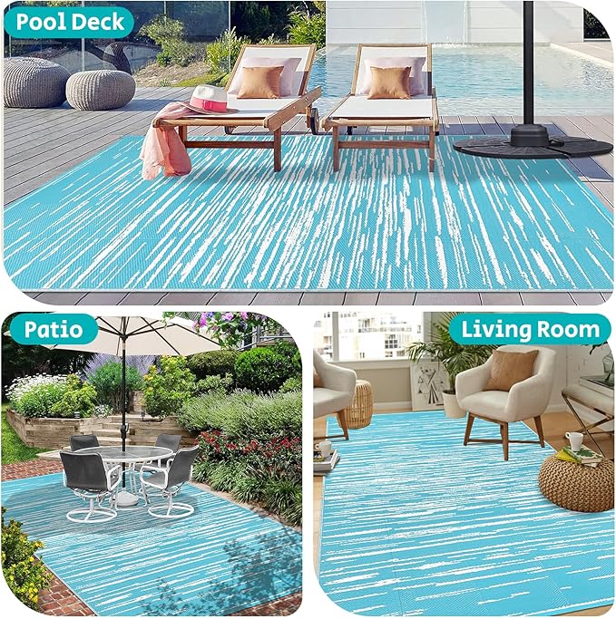 HEBE Outdoor Rug 9'x12' for Patios Clearance Waterproof Patio Mat Plastic Straw Rug Reversible RV Camping Tent Rug Outside Indoor Outdoor Area Rugs for RV,Deck,Beach,Balcony,Camper