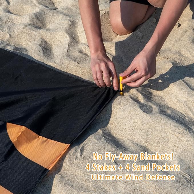 Sandproof Waterproof Beach Blanket, 80"x80" Large Beach Mat for 4-6 Adults, Lightweight Quick Dry Windproof Picnic Mat