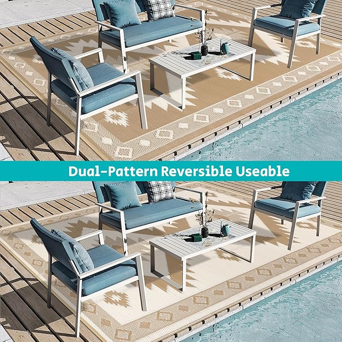 HEBE Outdoor Rug 9'x12' for Patios Clearance Waterproof Patio Mat Plastic Straw Rug Reversible RV Camping Tent Rug Outside Indoor Outdoor Area Rugs for RV,Deck,Beach,Balcony,Camper