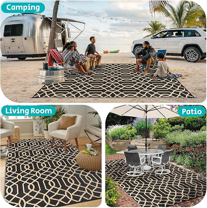 HEBE Outdoor Rug 8'x10' for Patios Waterproof Clearance Reversible Patio Mat Plastic Straw Rug RV Camping Mat Outside Area Rug Carpet for Camping RV,Porch,Deck,Balcony,Camper,Backyard