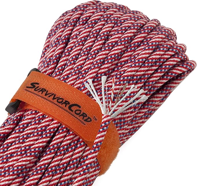 TITAN Survival Patented Paracord 550 - 25ft, 100ft, 500ft & Color Options - 620LB Strength Survival Paracord Military Spec with 3 Strands - Heavy Duty Hank Cord for Camping & Outdoors with Firestarter
