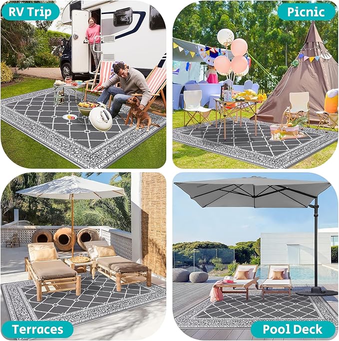 HEBE Outdoor Rug 6'x9' for Patios Waterproof Clearance Reversible Patio Mat Plastic Straw Rug RV Camping Mat Outside Area Rug Carpet for Camping RV,Porch,Deck,Balcony,Camper,Backyard