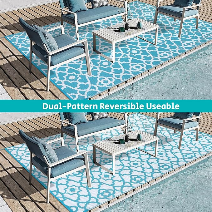 HEBE Outdoor Rug 5'x8' for Patios Waterproof Clearance Reversible Patio Mat Plastic Straw Rug RV Camping Mat Outside Area Rug Carpet for Camping RV,Porch,Deck,Balcony,Camper,Backyard