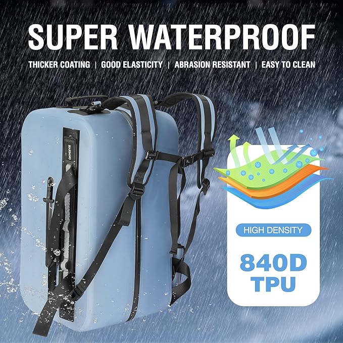 50L Waterproof Dry Duffle Bag Dry Backpack 840D TPU Heavy Duty Dry Bag,Rubber Airtight Zipper, for Kayaking,Boating,Motorcycling,Camping,Rafting,Surfing, Swimming,Fishing,Beach Vacation,Blue