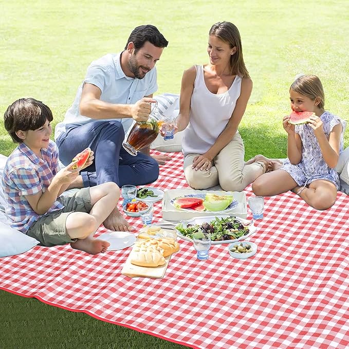 Outdoor Picnic Blanket 80"X80" Picnic Mat Extra Large Camping Blanket Beach Blanket Foldable Waterproof Sand Mat Hiking Travel Family Concerts(Red)