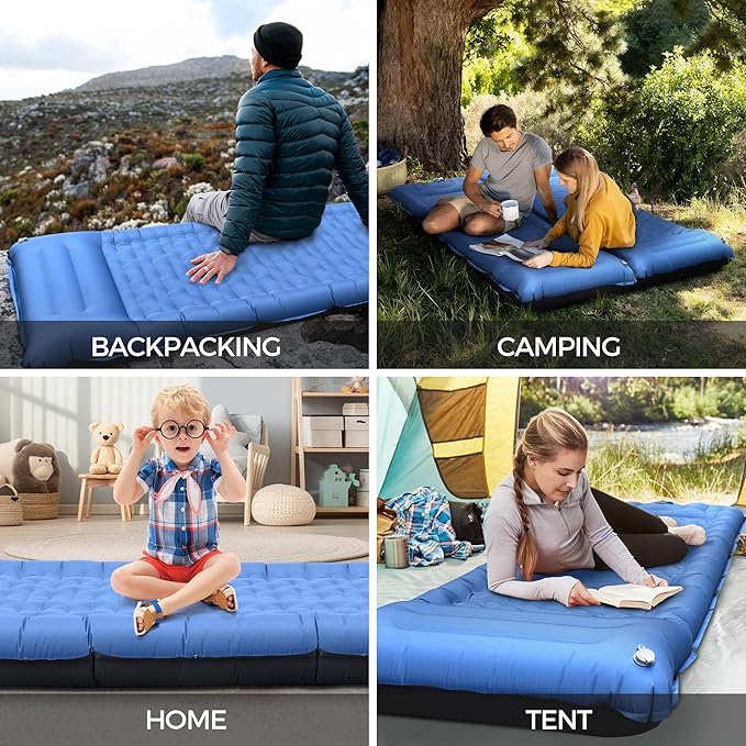 Camping Sleeping Pad, 6.8'' Extra Thickness Reinforced Sleeping Pad for Camping with Pillow Built-in Foot Pump, 79 * 28IN Ultralight Self Inflating Air Mattress Mat for Backpacking Hiking Tent