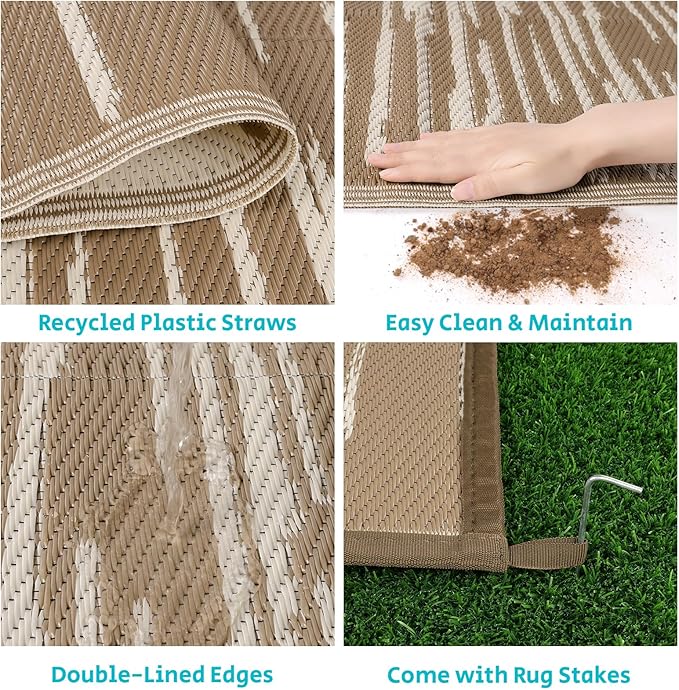 HEBE Outdoor Rug 6'x9' for Patios Clearance Waterproof Patio Mat Plastic Straw Rug Reversible RV Camping Tent Rug Outside Indoor Outdoor Area Rugs for RV,Deck,Beach,Balcony,Camper