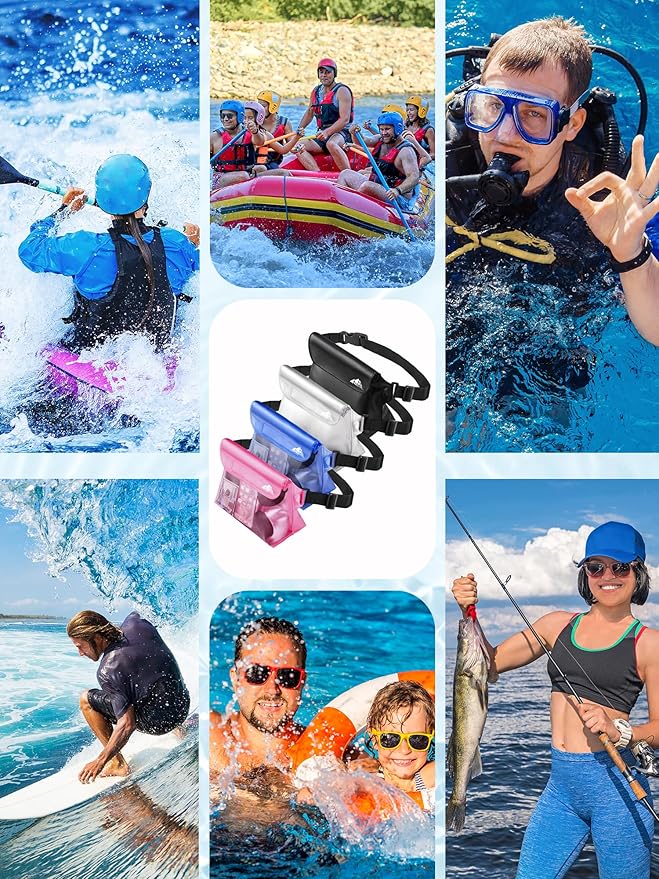 HEETA 2/3/4 Pack Waterproof Pouch with Waist Strap, Screen Touchable Dry Bag with Adjustable Belt for Phone Valuables for Kayaking, Swimming, Snorkeling, Boating, Fishing, Surfing & Beach