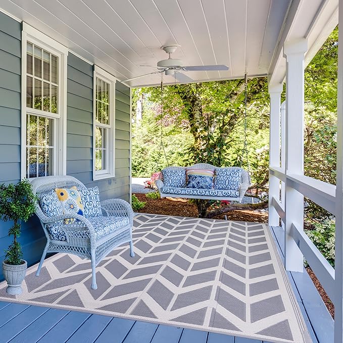 RURALITY Outdoor Rugs 5x8 Waterproof for Patios Clearance,Plastic Straw Mats for Backyard,Porch,Deck,Balcony,Reversible,Arrows Pattern