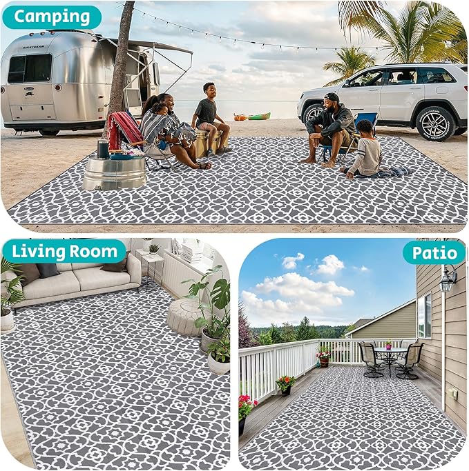 HEBE Outdoor Rug 9'x18' for Patios Waterproof Clearance Reversible Patio Mat Plastic Straw Rug RV Camping Mat Outside Area Rug Carpet for Camping RV,Porch,Deck,Balcony,Camper,Backyard