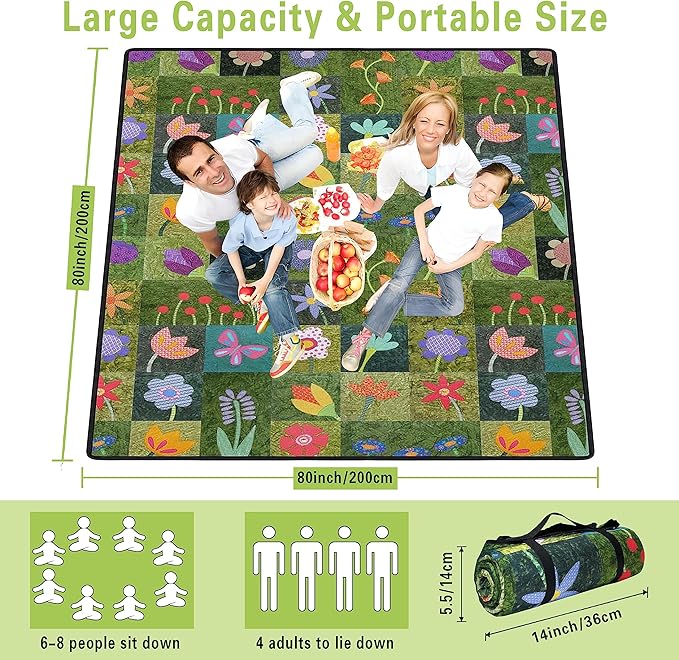Extra Large Picnic Blankets Waterproof Foldable (80 "x 80") Beach Blanket Waterproof Sandproof,3-Layer Thicking Mat Outdoor Packable Camping Blanket