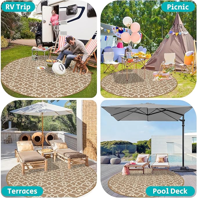 HEBE Outdoor Rug 8ft for Patios Waterproof Clearance Reversible Patio Mat Plastic Straw Rug RV Camping Mat Outside Area Rug Carpet for Camping RV,Porch,Deck,Balcony,Camper,Backyard
