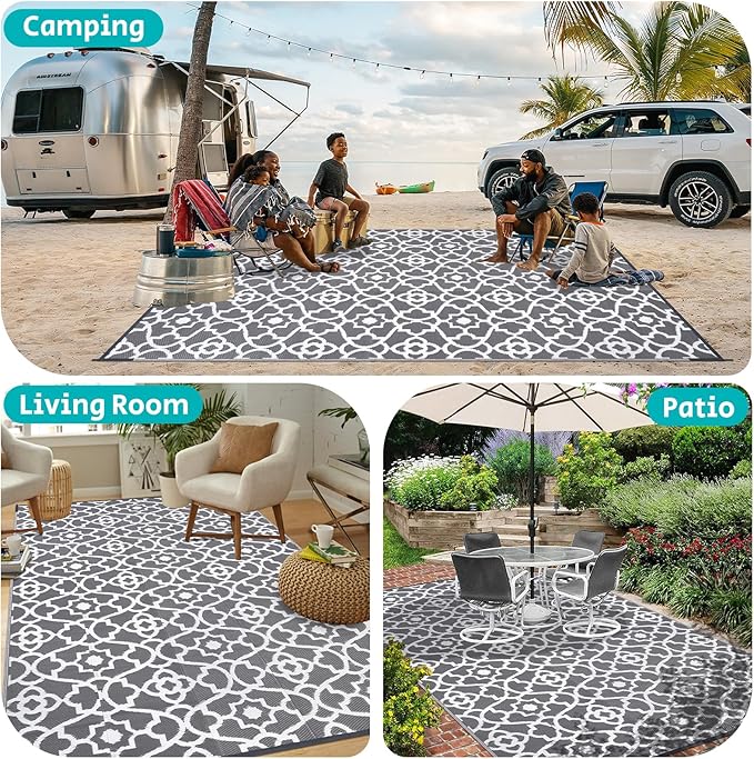 HEBE Outdoor Rug 9'x12' for Patios Waterproof Clearance Reversible Patio Mat Plastic Straw Rug RV Camping Mat Outside Area Rug Carpet for Camping RV,Porch,Deck,Balcony,Camper,Backyard