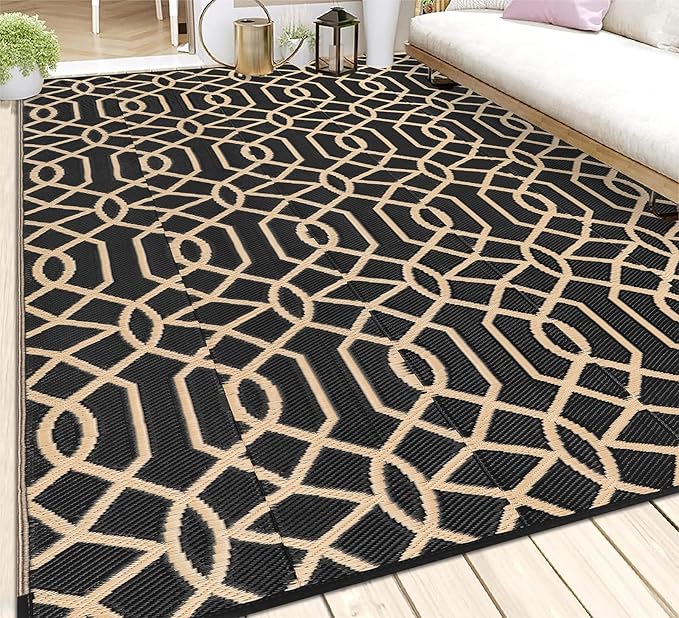 HEBE Outdoor Rug 8'x10' for Patios Waterproof Clearance Reversible Patio Mat Plastic Straw Rug RV Camping Mat Outside Area Rug Carpet for Camping RV,Porch,Deck,Balcony,Camper,Backyard