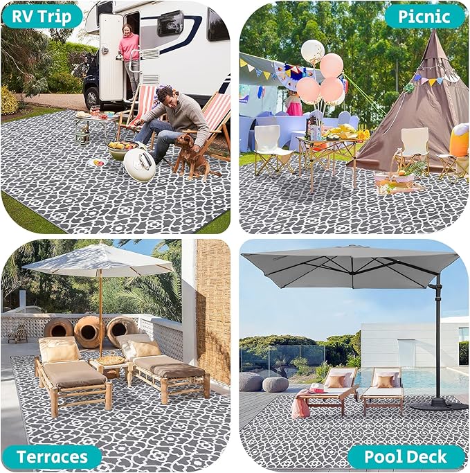 HEBE Outdoor Rug 9'x18' for Patios Waterproof Clearance Reversible Patio Mat Plastic Straw Rug RV Camping Mat Outside Area Rug Carpet for Camping RV,Porch,Deck,Balcony,Camper,Backyard