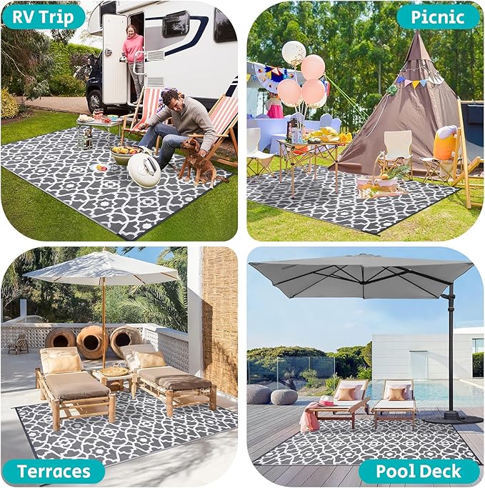 HEBE Outdoor Rug 5'x8' for Patios Waterproof Clearance Reversible Patio Mat Plastic Straw Rug RV Camping Mat Outside Area Rug Carpet for Camping RV,Porch,Deck,Balcony,Camper,Backyard