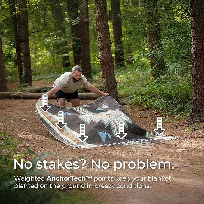 CORE Outdoor Weighted Blanket | Packable Waterproof Picnic Blanket, Beach Mat, Tent Camping Rug, & Stadium Blanket | Large Portable 94" x 78" Quilt Design with Built-in Straps and Carry Handle
