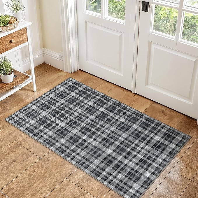 GENIMO Indoor Outdoor Area Rug 2.3'x3.6', Waterproof Non Shedding Front Door Mat, Easy Cleaning, Geometric Carpet for Patio, Porch, Entryway, Living Room, Balcony, Entrance, Bedroom, Black