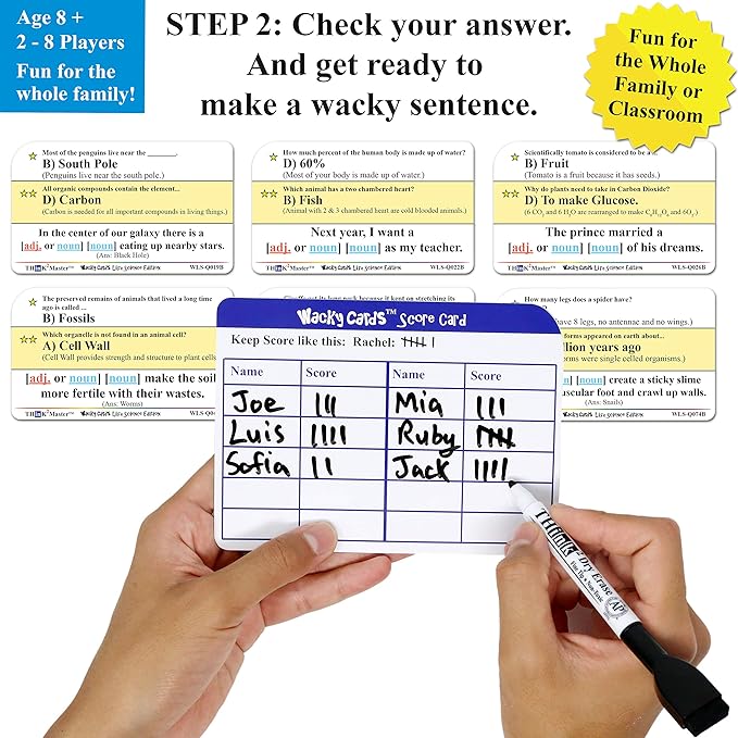 Think2Master Wacky Cards Life Science. Science Card Game for Families & Classroom. Make Hilarious Sentences While Learning About Life Science. Multi Leveled. Kids & Adults can Play Together.