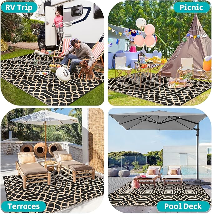 HEBE Outdoor Rug 8'x10' for Patios Waterproof Clearance Reversible Patio Mat Plastic Straw Rug RV Camping Mat Outside Area Rug Carpet for Camping RV,Porch,Deck,Balcony,Camper,Backyard