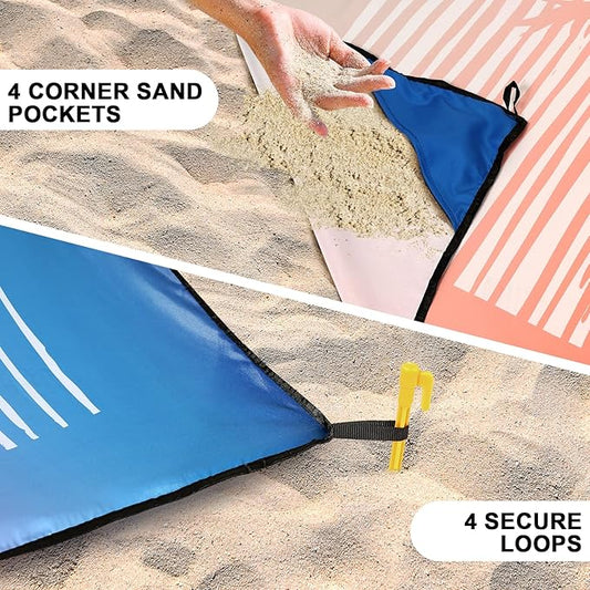 Beach Blanket Waterproof Sandproof Beach Mat 79" X 83" /10'x9'for 2-8 Adults Quick Drying Outdoor Picnic Mat Beach Accessories for Travel, Camping, Hiking