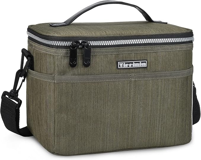 Tirrinia Insulated Lunch Box for Women Men, Leakproof Reusable Lunch Bag Containers for Adult,Working,Office,Lunch Soft Cooler Bag Tote for Picnic Hiking Beach,Olive