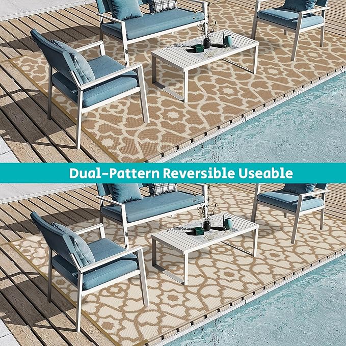 HEBE Outdoor Rug 6'x9' for Patios Waterproof Clearance Reversible Patio Mat Plastic Straw Rug RV Camping Mat Outside Area Rug Carpet for Camping RV,Porch,Deck,Balcony,Camper,Backyard