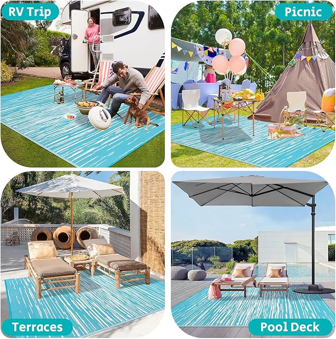 HEBE Outdoor Rug 8'x10' Waterproof for Patios Clearance, Reversible Plastic Straw Rug Camping Carpet, Indoor Outdoor Area Rugs Patio Mats for RV,Picnic,Backyard,Deck,Balcony,Porch