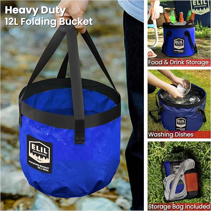 Elil Portable Camping Shower Pump with 3 Gallon Collapsible Bucket - Rechargeable Battery Camp Shower Electric Shower, Portable Shower for Camping Shower Tents