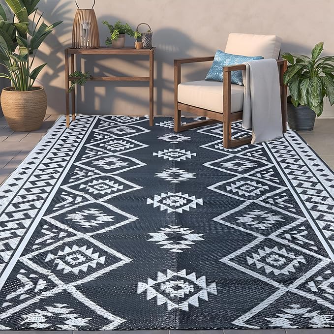 LILIOFFIC Outdoor Rug for Patio Clearance, 5'x8' Waterproof Plastic Patio Mat, Reversible Camping Rugs, Rv, Porch, Deck, Camper, Balcony, Backyard, Gray