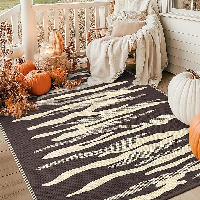 GENIMO Outdoor Rug for Patio Clearance, 6'x9' Waterproof Camping Mat, Reversible Plastic Straw Rugs for RV, Camper, Balcony, Backyard, Picnic, Deck (Coffee&Brown)