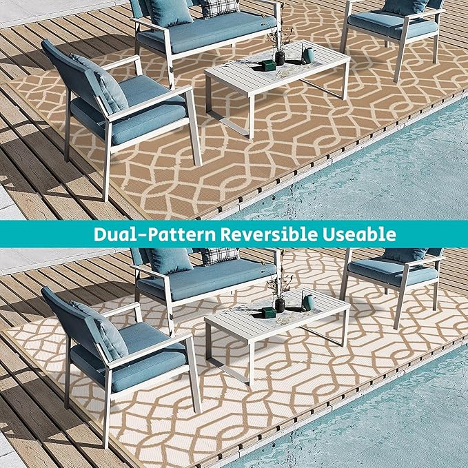 HEBE Outdoor Rug 6'x9' for Patios Waterproof Clearance Reversible Patio Mat Plastic Straw Rug RV Camping Mat Outside Area Rug Carpet for Camping RV,Porch,Deck,Balcony,Camper,Backyard