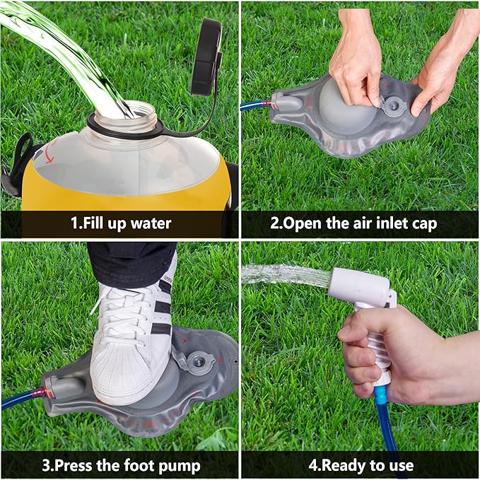 Portable Camping Shower Bag - 10L/2.2 Gallons 20/5 Gallons Solar Shower Water Bag with Foot Pump, Hose and Shower Head - Camp Shower for Camping, Beach, Travel, Outdoor Activities