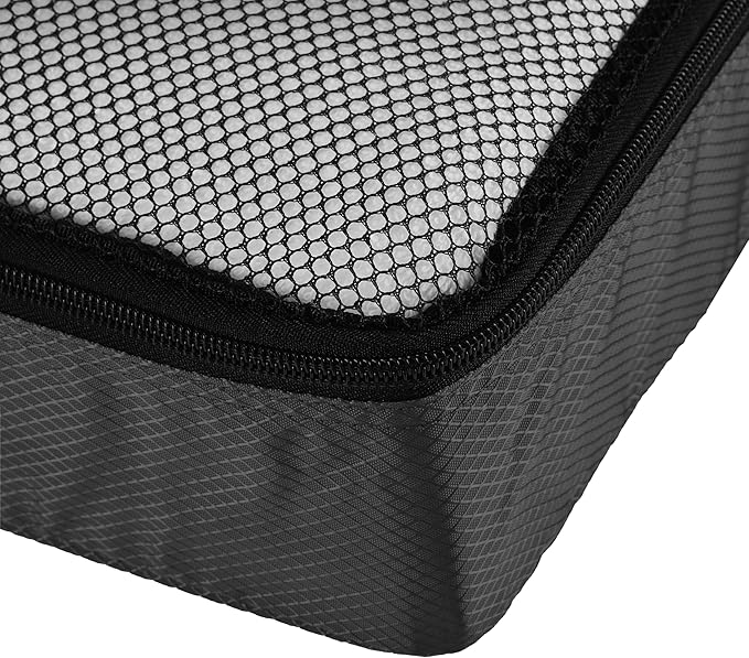 Amazon Basics Lightweight Packing Cubes Travel Organizer Set with Double Zipper, Mesh Top, Durable Polyester, Medium, 4 Piece, Black