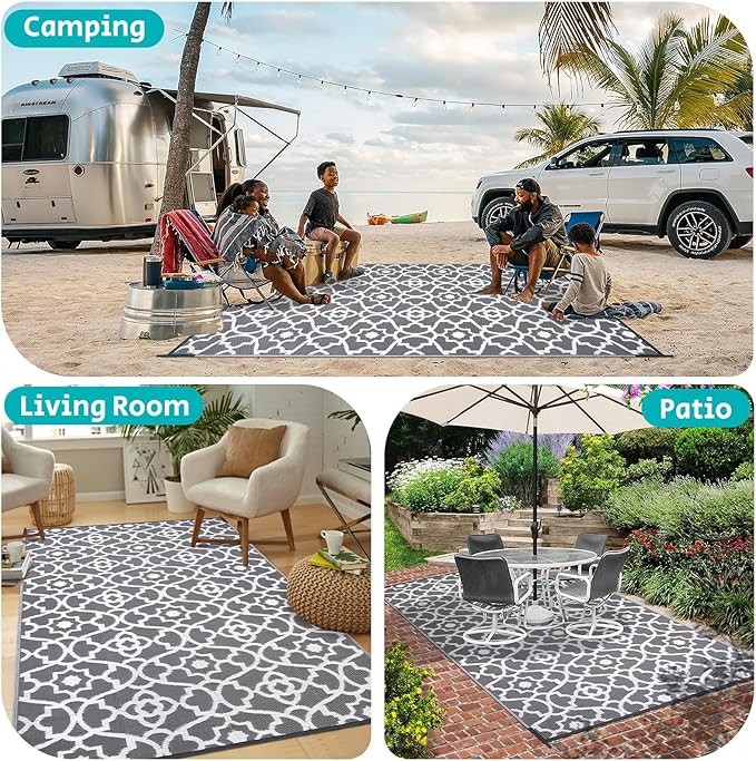 HEBE Outdoor Rug 5'x8' for Patios Waterproof Clearance Reversible Patio Mat Plastic Straw Rug RV Camping Mat Outside Area Rug Carpet for Camping RV,Porch,Deck,Balcony,Camper,Backyard