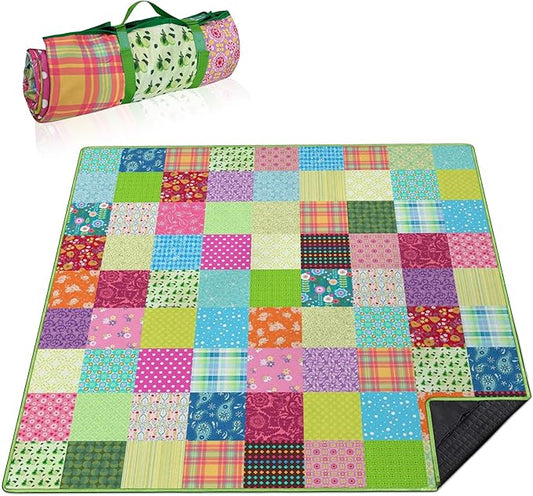 Extra Large Picnic Blankets Waterproof Foldable (80"x 80") Boho Beach Blanket Waterproof Sandproof,3-Layer Thicking Mat Outdoor Packable Camping Blanket