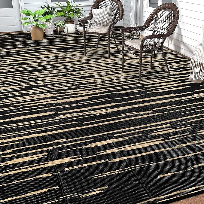 HEBE Outdoor Rug 9'x12' for Patios Clearance Waterproof Patio Mat Plastic Straw Rug Reversible RV Camping Tent Rug Outside Indoor Outdoor Area Rugs for RV,Deck,Beach,Balcony,Camper